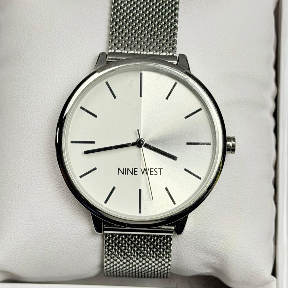 Nine West Silver Tone Mesh Bracelet Watch Minimalist NW/1981SVSB New in Box